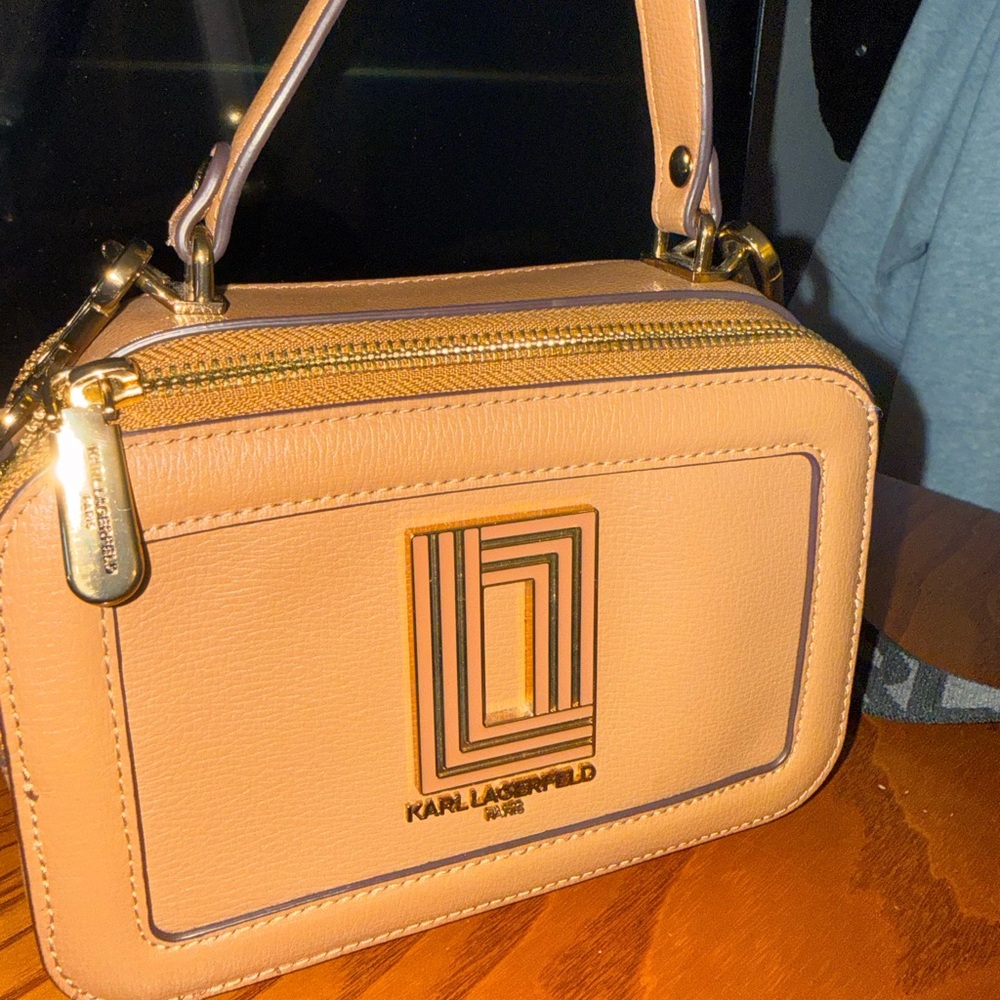 Karl Lagerfeld Chestnut Brown Crossbody Bag with Gold Accents